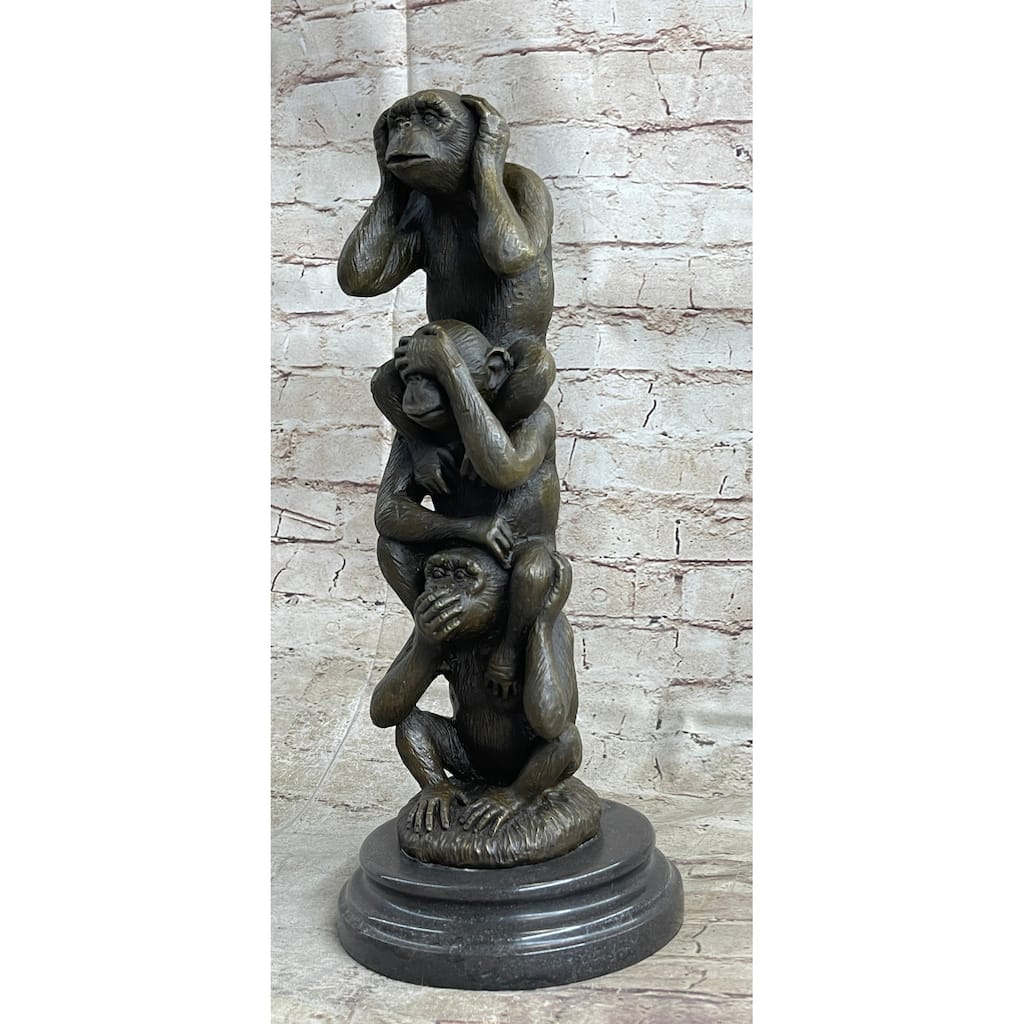 See Hear Speak No Evil Three Wise Monkeys Bronze Sculpture Statue
