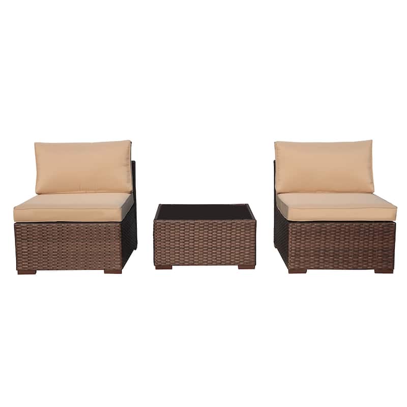 3-Piece Patio Modular Sofa Wicker Armless Chairs with Coffee Table