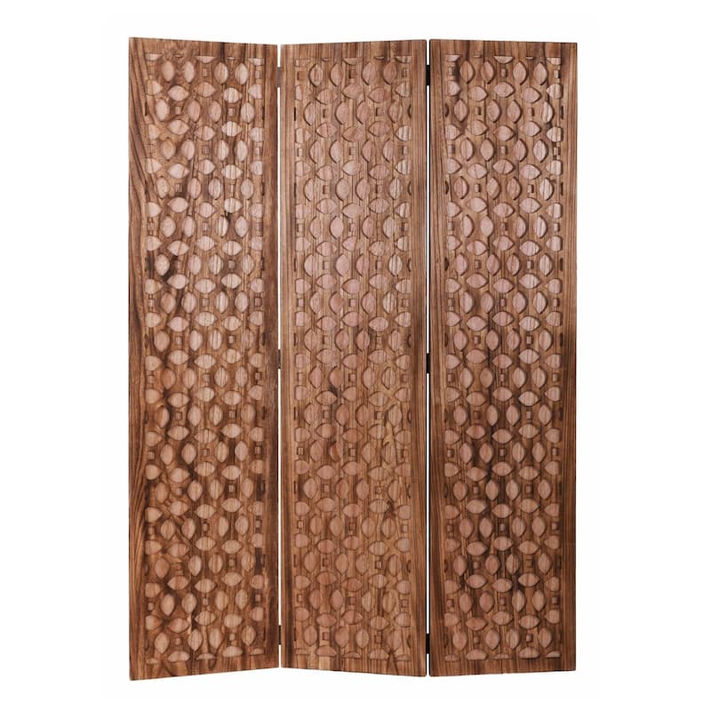 HomeRoots 67" Brown Folding Three Panel Screen Room Divider - 47' X '67' X '1
