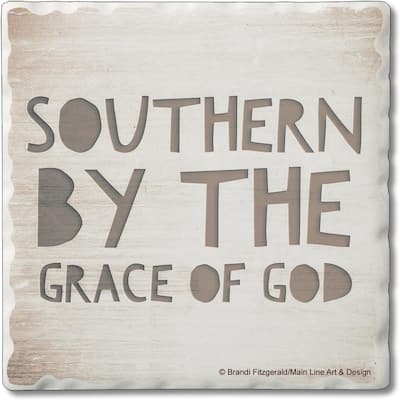 Southern by Grace 4 Pack Single Absorbent Stone Coaster with Protective Cork Backing Made in The USA 4" Square, Wipes Clean