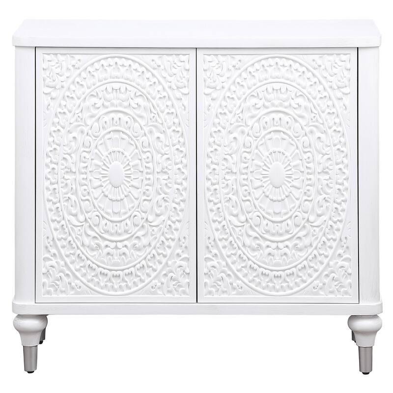 Cardella 2-Door Mandala Accent Cabinet Distressed White
