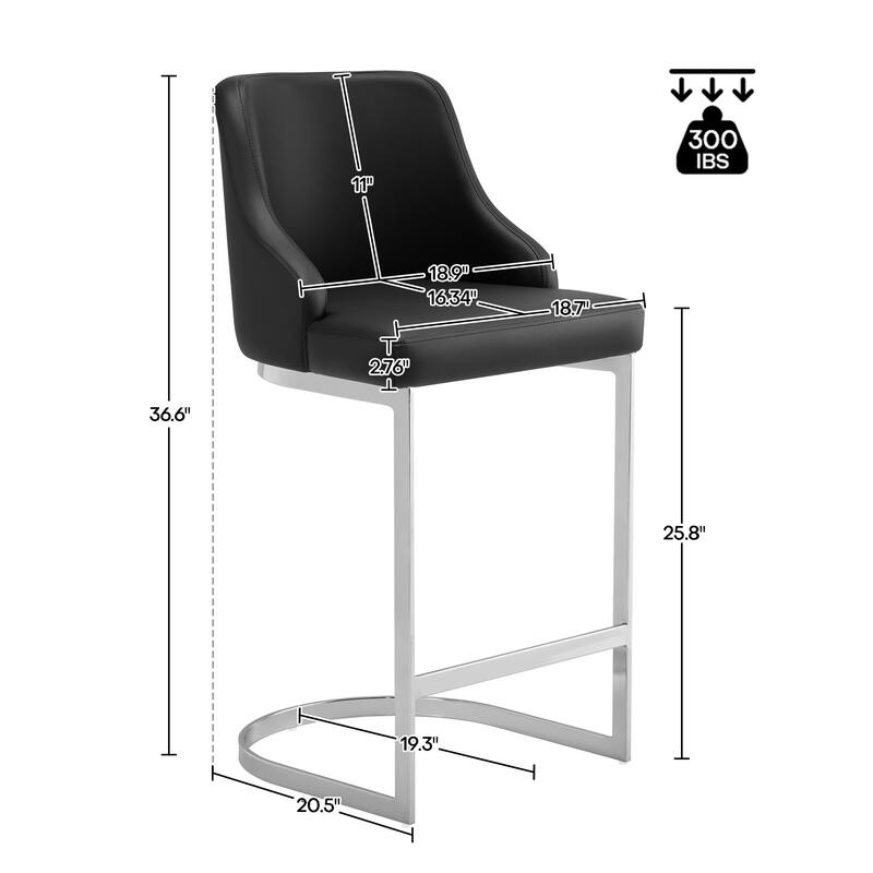 Velvet/Faux Leather Barstool, Counter Height Stools Set of 3 - 18.9"W x 20.5"D x 36.6"H