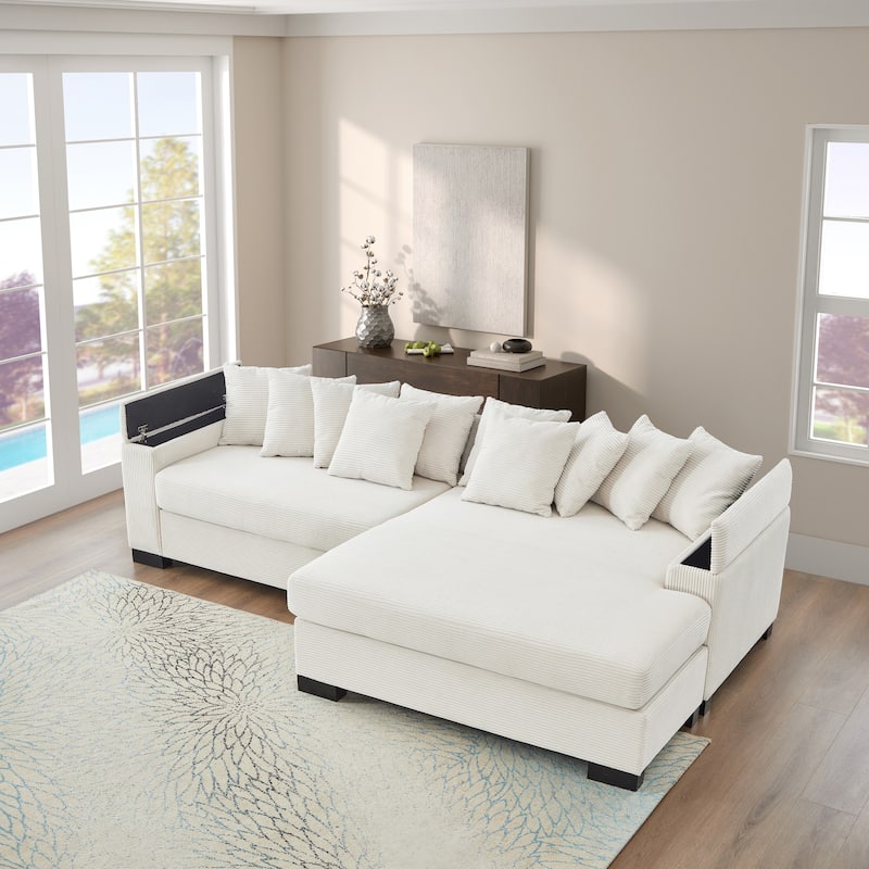 111" L Shaped Sectional Couch with Chaise Lounge and Storage Armrest