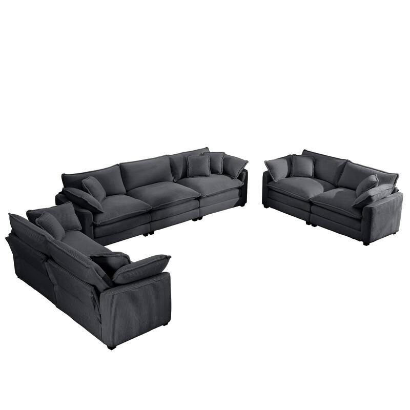 3+2+2 Seater Corduroy Fabric Flexible Combinations Sofa Set with Removable Armrests and Throw Pillows for Livingroom