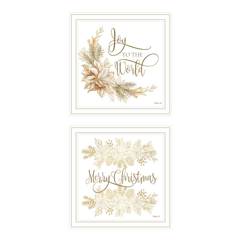 2-Piece Framed Wall Art Set - Golden Merry Christmas, White Frame