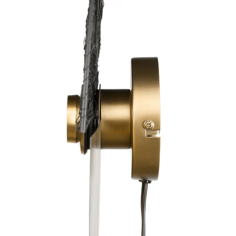 Jayden River of Goods Gold Metal and Black Round Indoor Plug In Wall Sconce - 17.5" x 3.5" x 17.5"