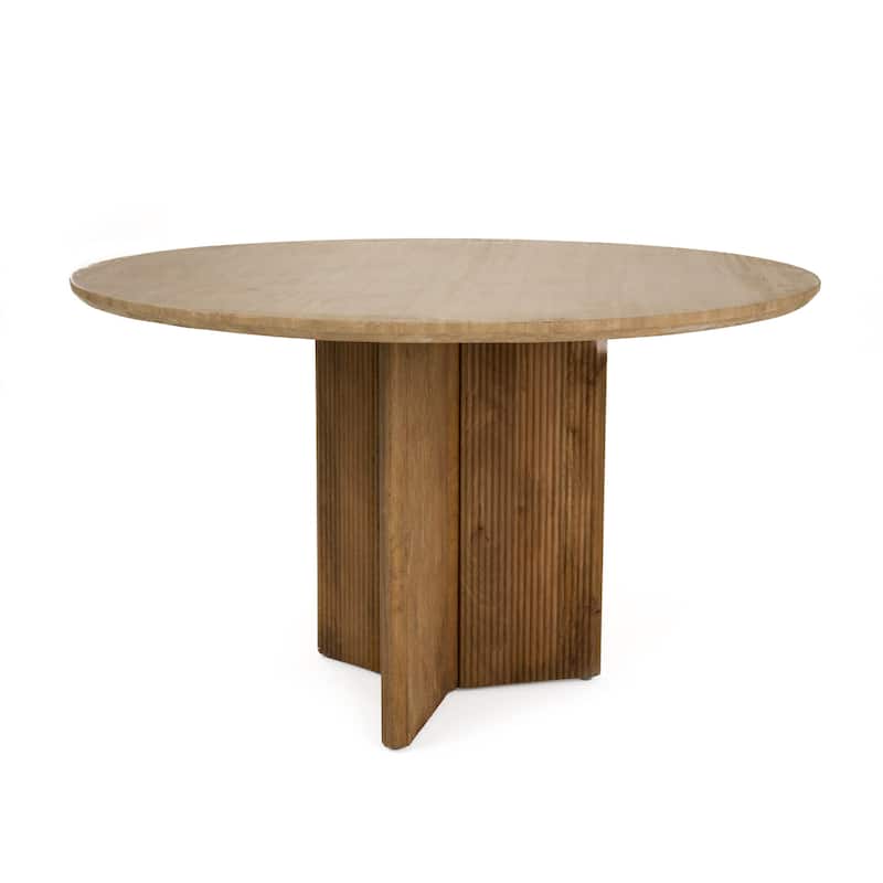 Modrest Pawnee Modern Travertine Marble & Wood Round Dining Table