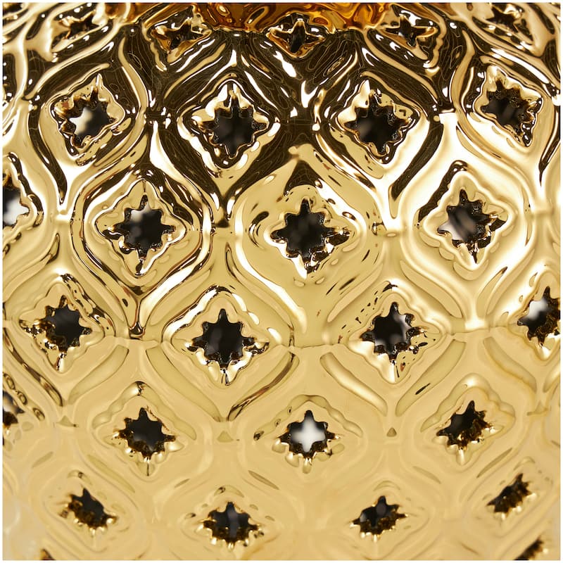 Gold Ceramic Living Room Decorative Jars with Geometric Cutout Design and Lid