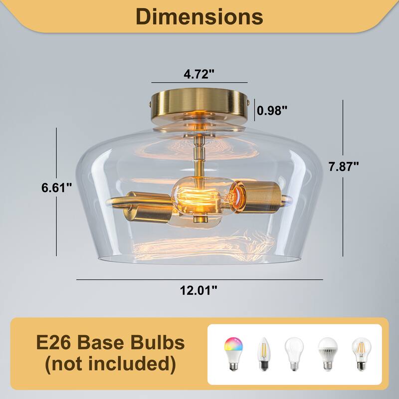 Starsky 2-Light Contemporary Drum Glass Semi Flush Mount