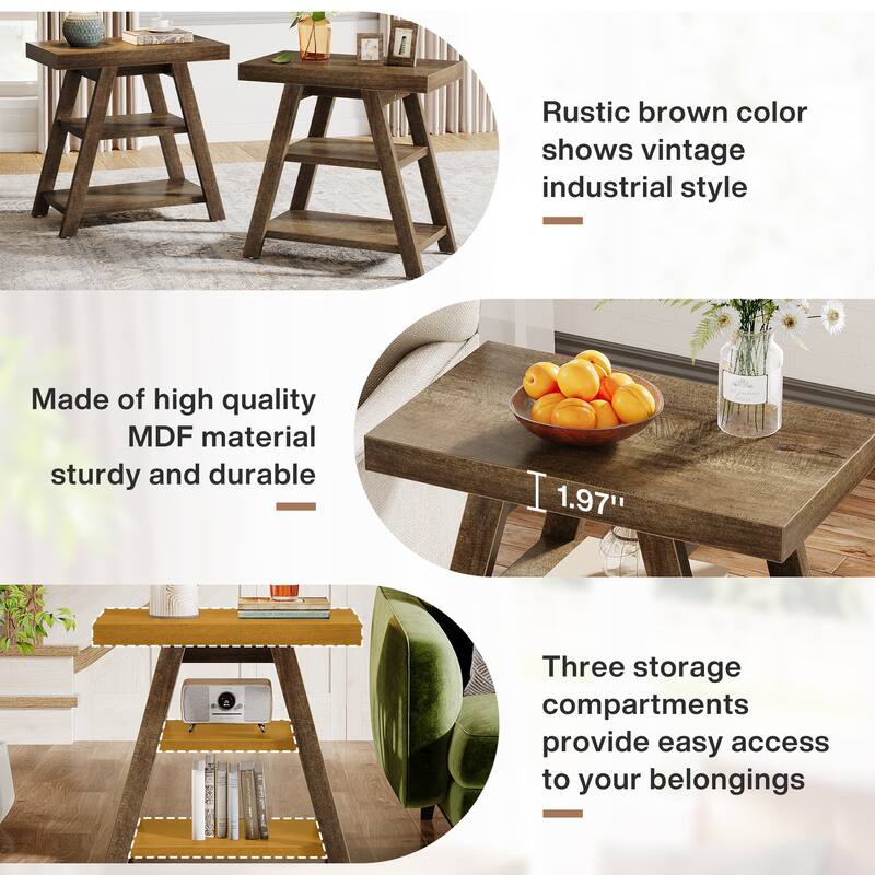 End Table with Shelf, Wooden Side Table, Sofa/Bedside Table, Nightstand for Living Room, Bedroom