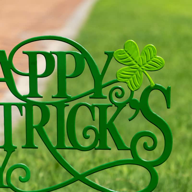 Glitzhome Happy St. Patrick's Day Metal Yard Stakes or Wall Sign