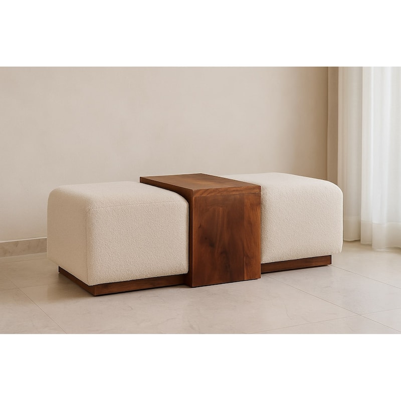 Artisan Furniture Solid Wood Arden Bench Duo, Boucle - Cream