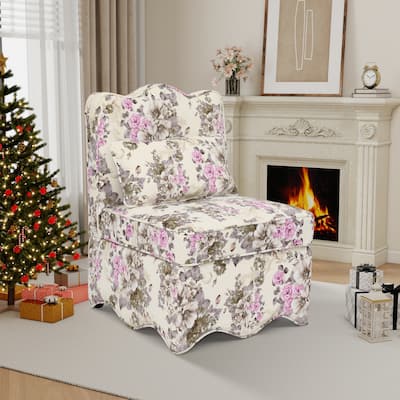 Flannel Upholstered Single Sofa Chair,Printing Reading Chair with Pillow