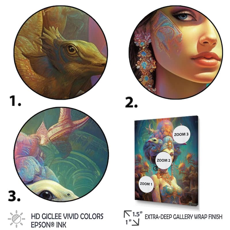 Designart "Exquisite Goddess In Psychedelic Pastels" Fashion Woman Framed Wall Art Living Room