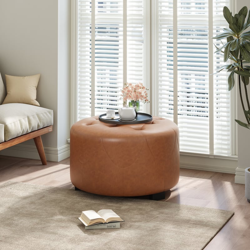 Christopher Knight Home PU Leather Button Tufted Round Ottoman
