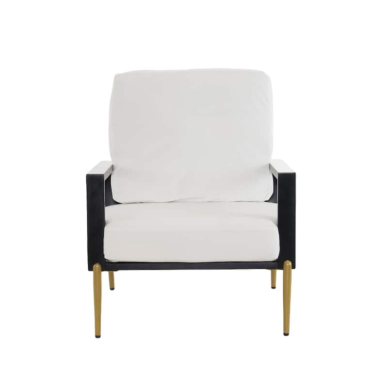 Velvet Upholstered Accent Armchair with Gold Metal Legs, Rubberwood Frame, and Adjustable Pillow Back