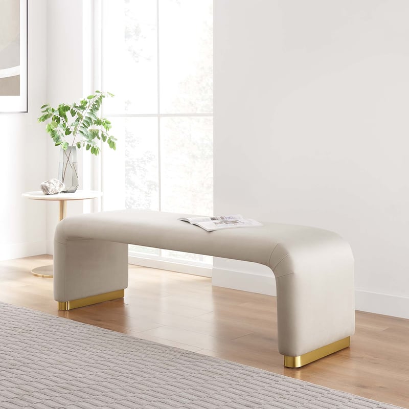 Koda Performance Velvet Waterfall Long Bench - Brass Almond