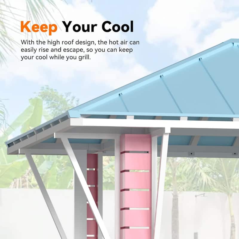 Grill Gazebo with USB Charging Socket and Hooks, Gazebo with 2 Open Sides, Galvanized Steel Pavilion for Backyard, BBQ, Party