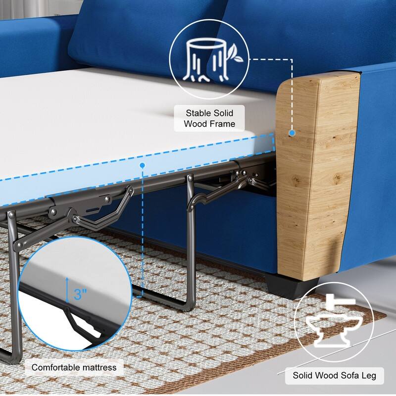 MIxoy Modern Velvet Queen Size 2-in-1 Pull Out Sleep Sofa Bed