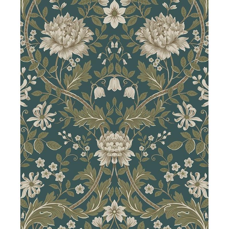NextWall Honeysuckle Trail Peel and Stick Wallpaper - 20.9 in. W x 18 ft. L - Teal & Moss Green
