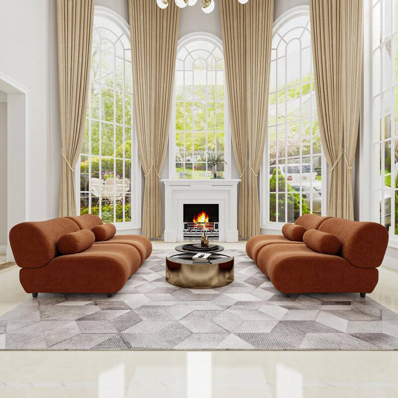 Chenille Modular Sectional Sofa Set, 4-Seater with Reclined Back