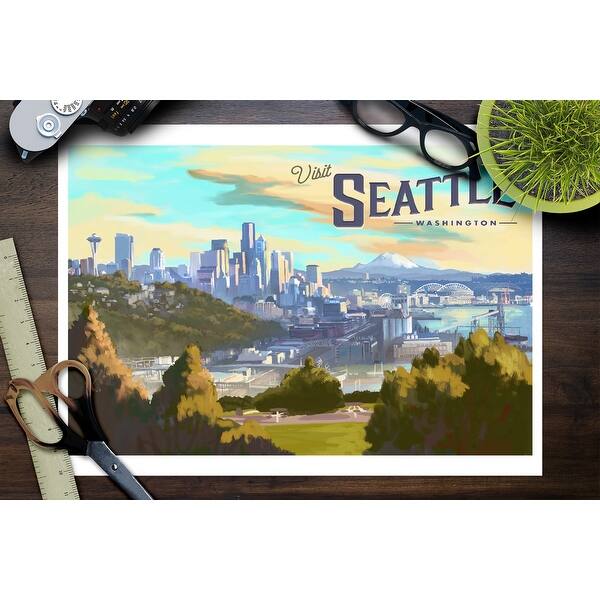 Shop Seattle Washington Skyline Oil Painting Lantern Press