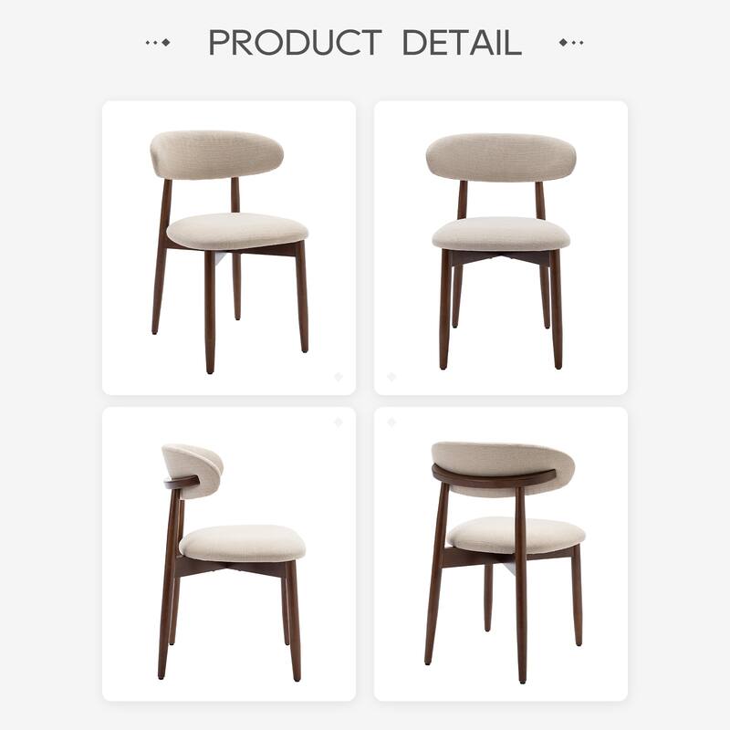 Set of 2 Wooden Dining Chairs, Fabric Upholstered, Beige