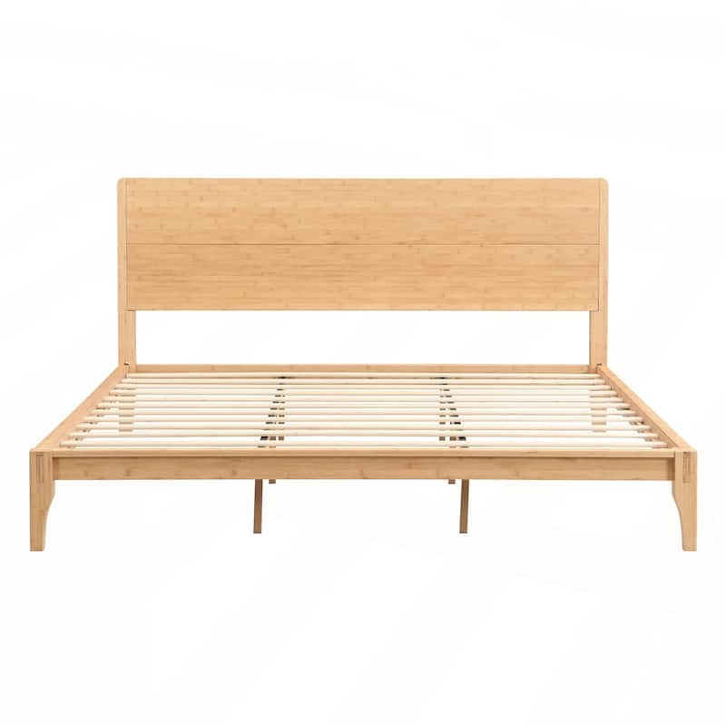Mid-Century Modern King Size Bamboo Wood Platform Bed