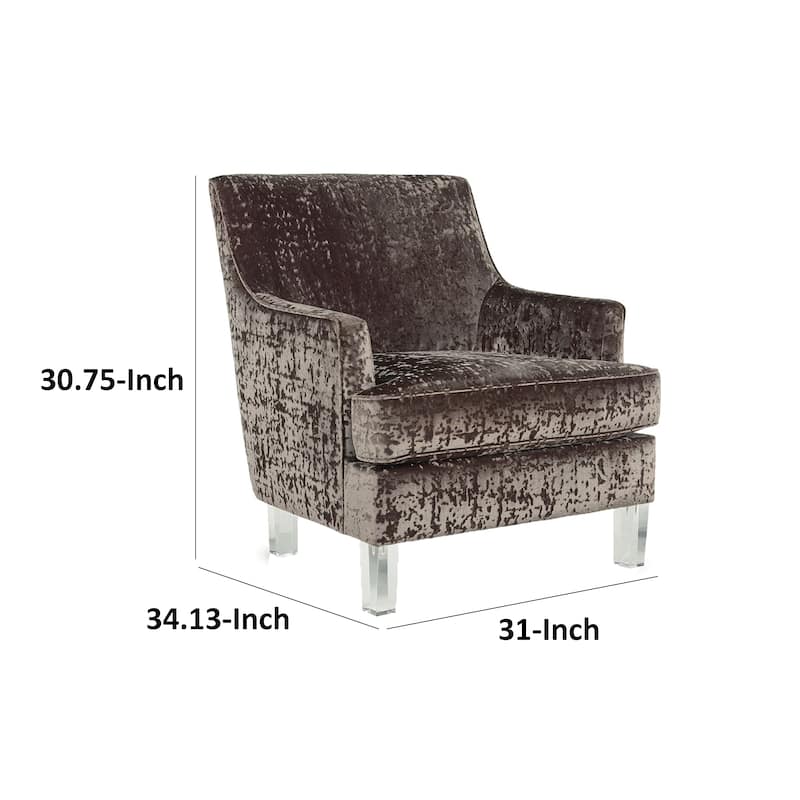 Gloria Accent Chair, Charcoal Brown Polyester Crushed Velvet, Clear Acrylic