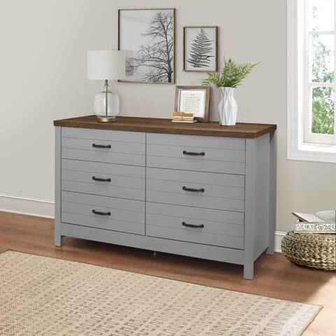 Lancaster Farmhouse Oak Top 6-Drawer Dresser, Gray