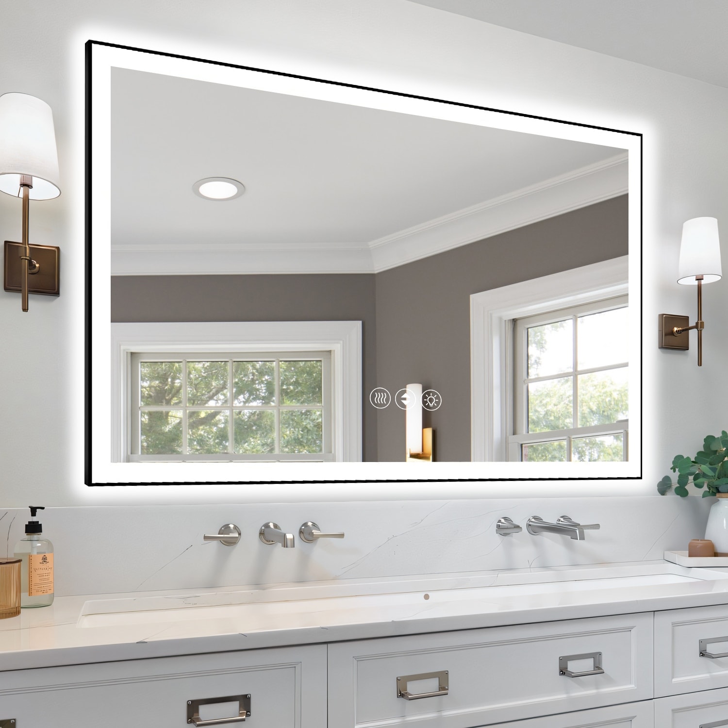 60x40 Inch Frameless LED Bathroom Mirror,Smart Mirror - White