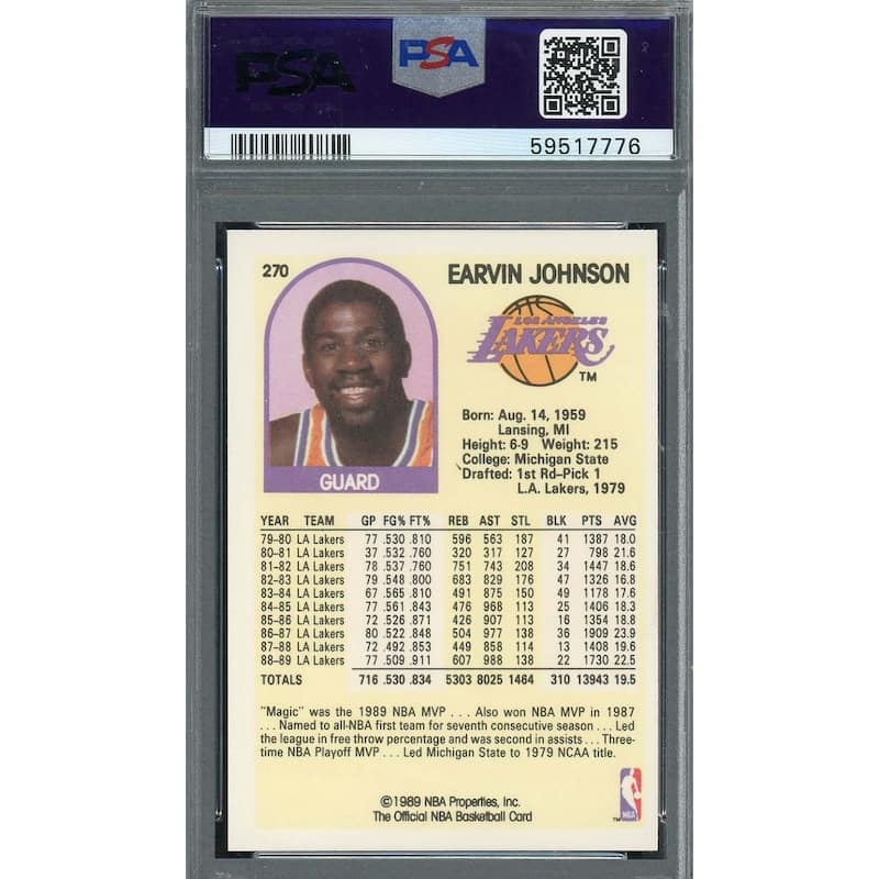 Magic Johnson 1989 Hoops Basketball Card #270 Graded PSA 9 - 8'6" x 11'6"