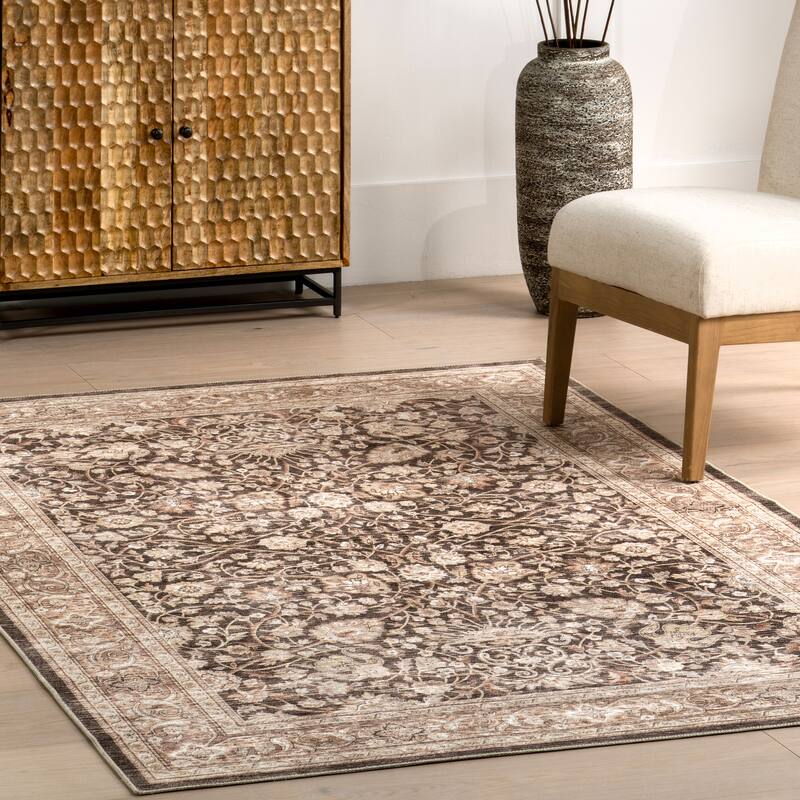 Nuloom Cerise Floral Faded SplashGuard Machine Washable Area Rug