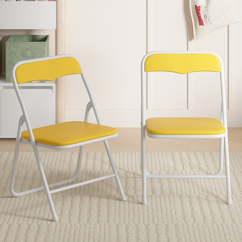 VECELO 5 Pcs Kids Folding Activity Table and Chairs Set, Portable, with Ultra Soft PU Padded Cushion, Matte Black