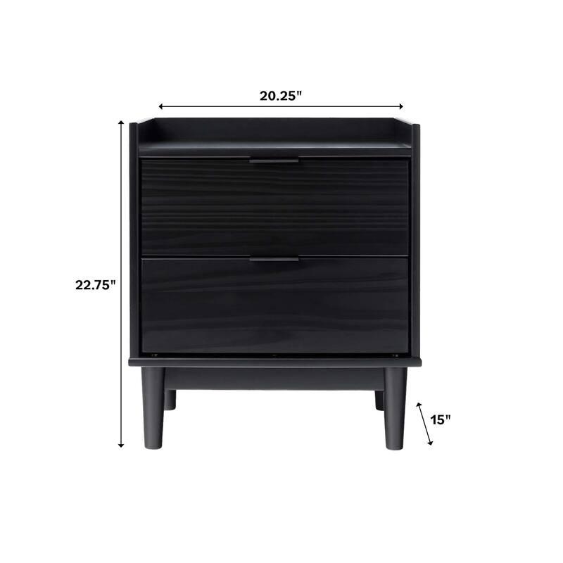 Mid-Century Modern 2-Drawer Solid Wood Nightstand - Black