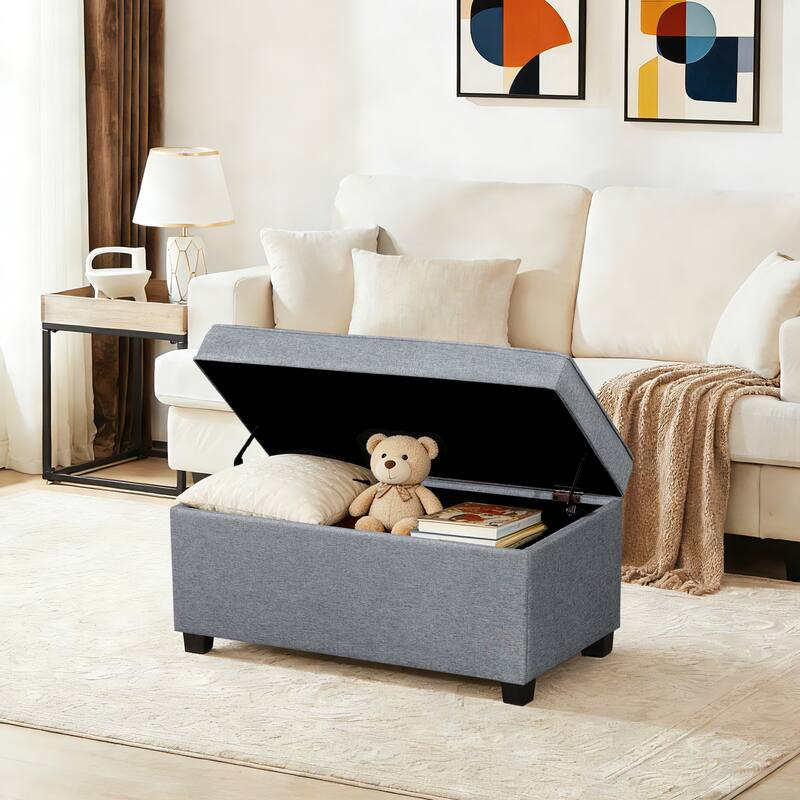 Adeco Linen Storage Ottoman Bench for Entryway or Bedroom