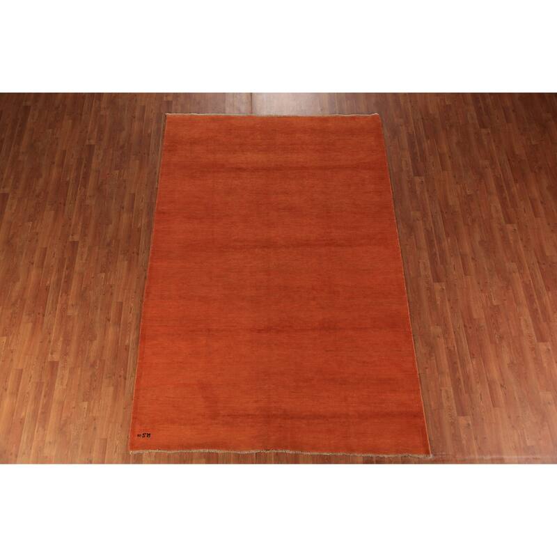 Modern Orange Gabbeh Oriental Area Rug Hand-Knotted Wool Carpet - 6'6" x 9'7"