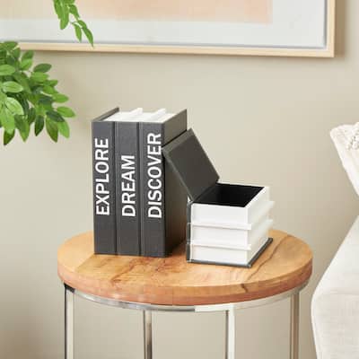 Black or White Canvas Box with White or Gold Explore, Dream, Discover Text (Set of 2)