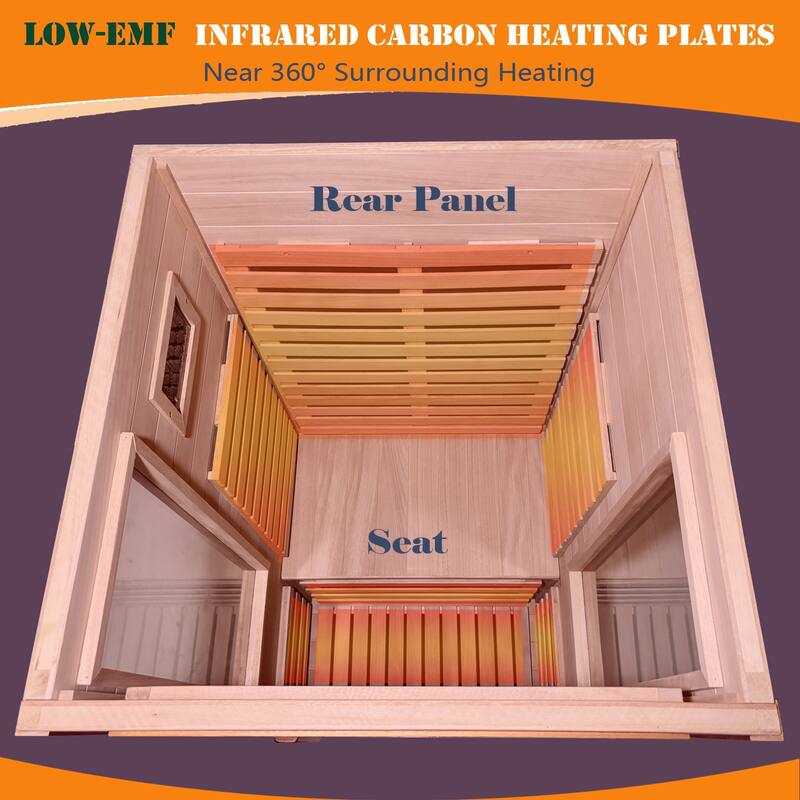 1 Person Far Infrared Sauna Low EMF Carbon Fiber Heating Okoume Wood Home Spa with Bluetooth - N/A