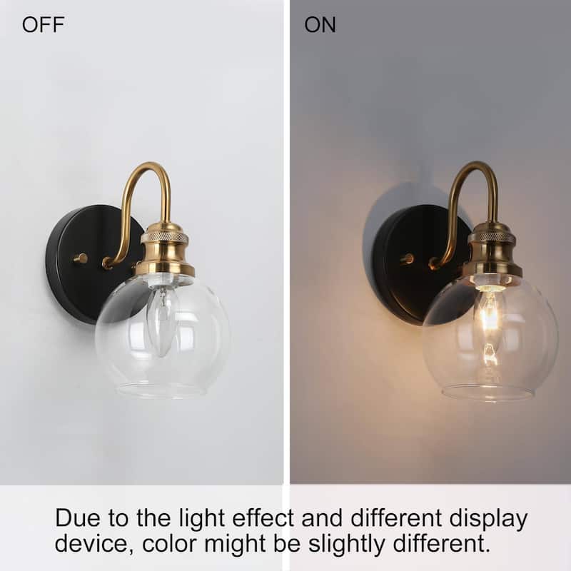 Mid-Century Modern 1-Light Black Gold Glass Wall Sconces Bathroom Vanity Light