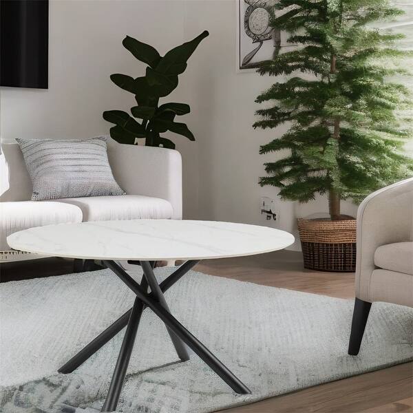 Modern Round Dining Table White Sintered Stone Tabletop - Bed Bath ...