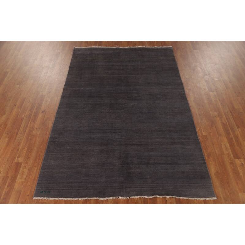 Striped Gray Blue Gabbeh Modern Area Rug Hand-Knotted Wool Carpet - 5'5"x 8'1"
