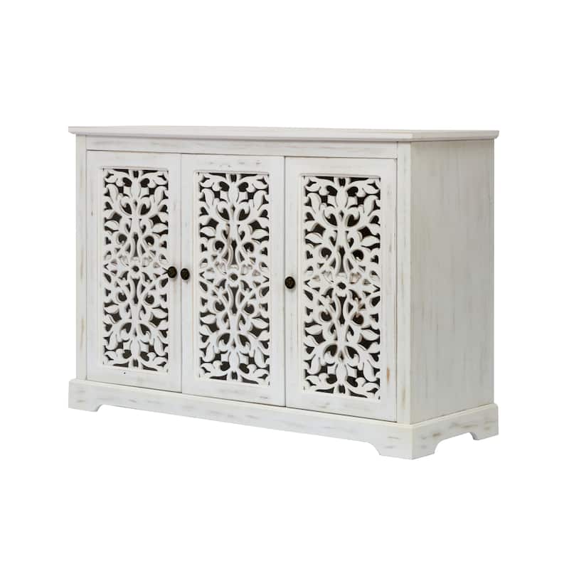 Sideboard Buffet Cabinet with 3 Carving Doors, Storage Cabinet with Shelves, Accent Cabinet with Solid Wood Legs