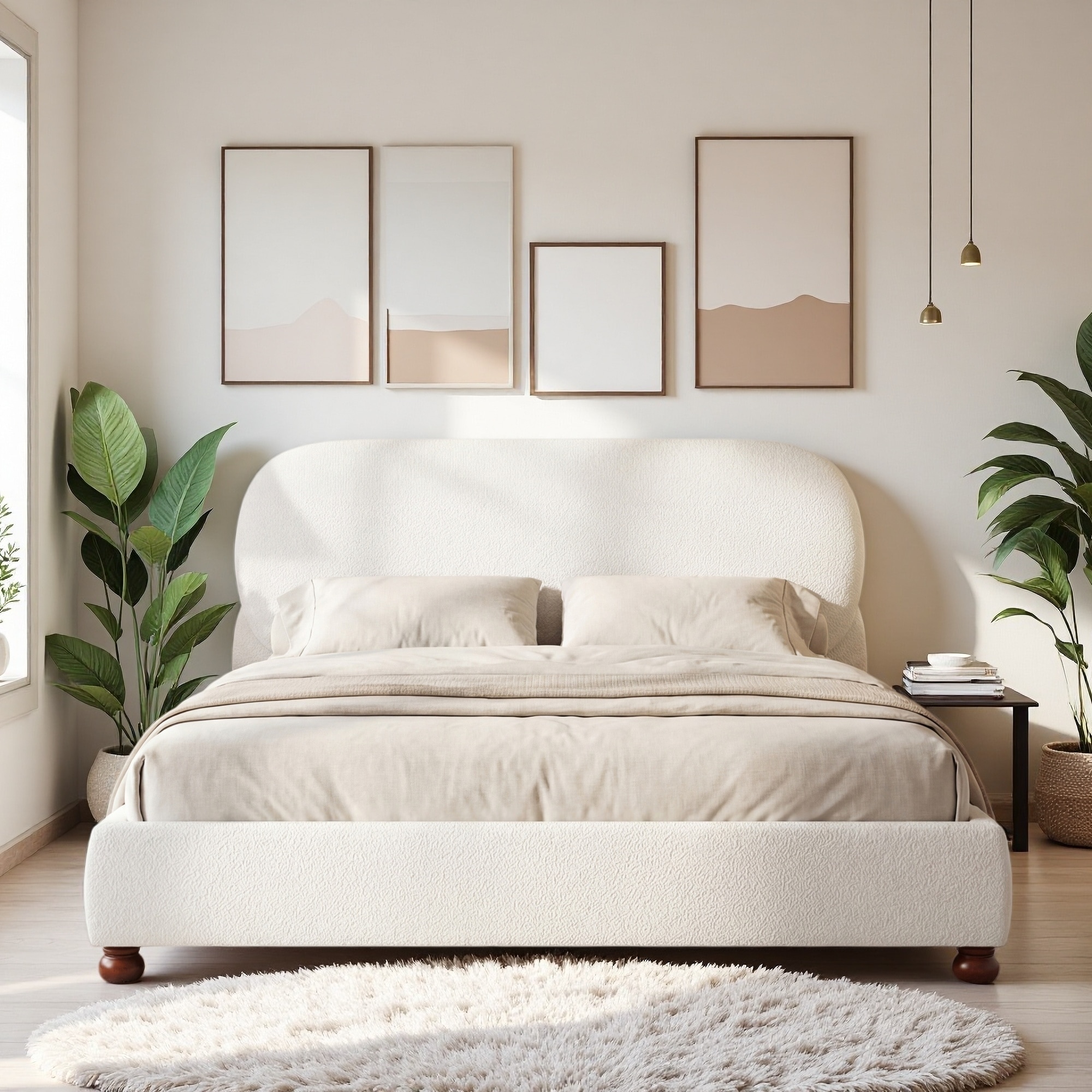 Upholstered Platform Bed with Rubber Wood Legs