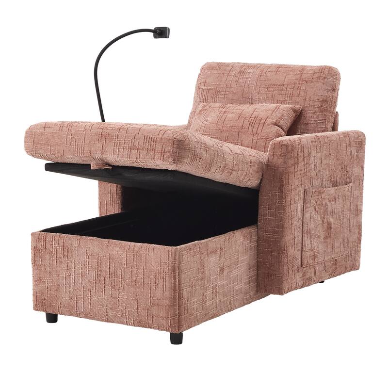 HOMEFUN Chenille Upholstered Storage Lazy Single Leisure Chair Sofa with Phone Holder