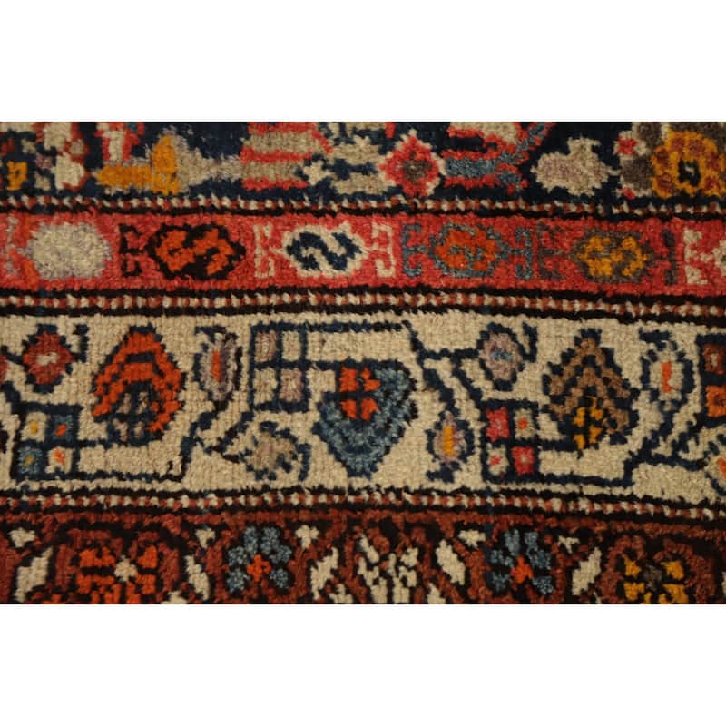 Hand Knotted Oriental 100% Wool Carpet Traditional Floral Navy Blue & Blues Bakhtiari Area Rug - 8' 1'' X 3' 6''