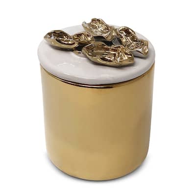 Gold Decorative Candle With Flower Design Lid