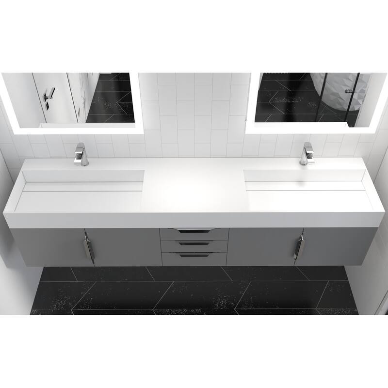 Amazon 84" Wall Mounted Double Bathroom Vanity Set w/ White Top