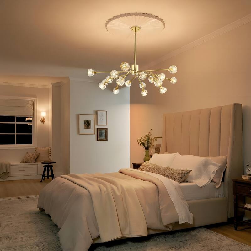 18-Light Modern Glam Sputnik Linear Gold Crystal Chandelier for Dining Room - 40.9 in. W x 8.6 in. H