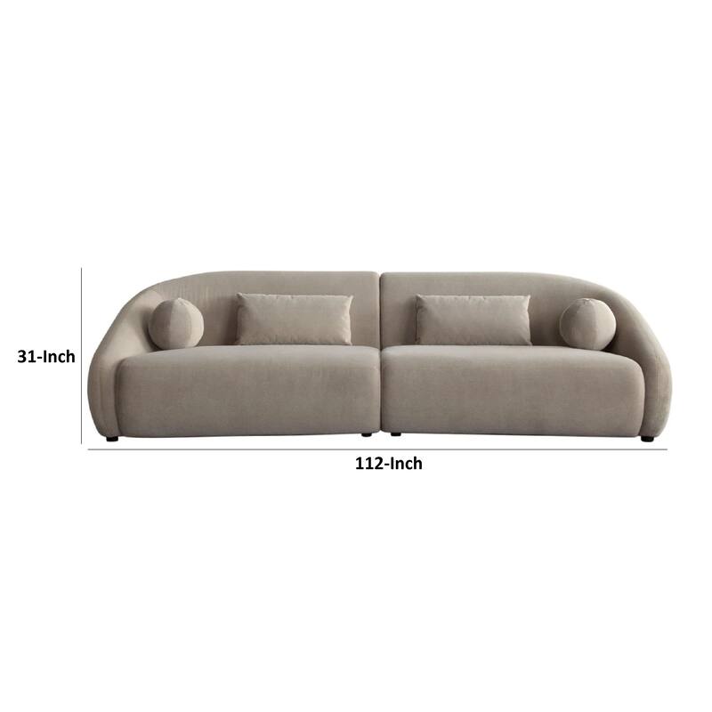 Lex Retro 2pc Sectional Sofa, 112 Inches w 4 Pillows, Fawn Faux